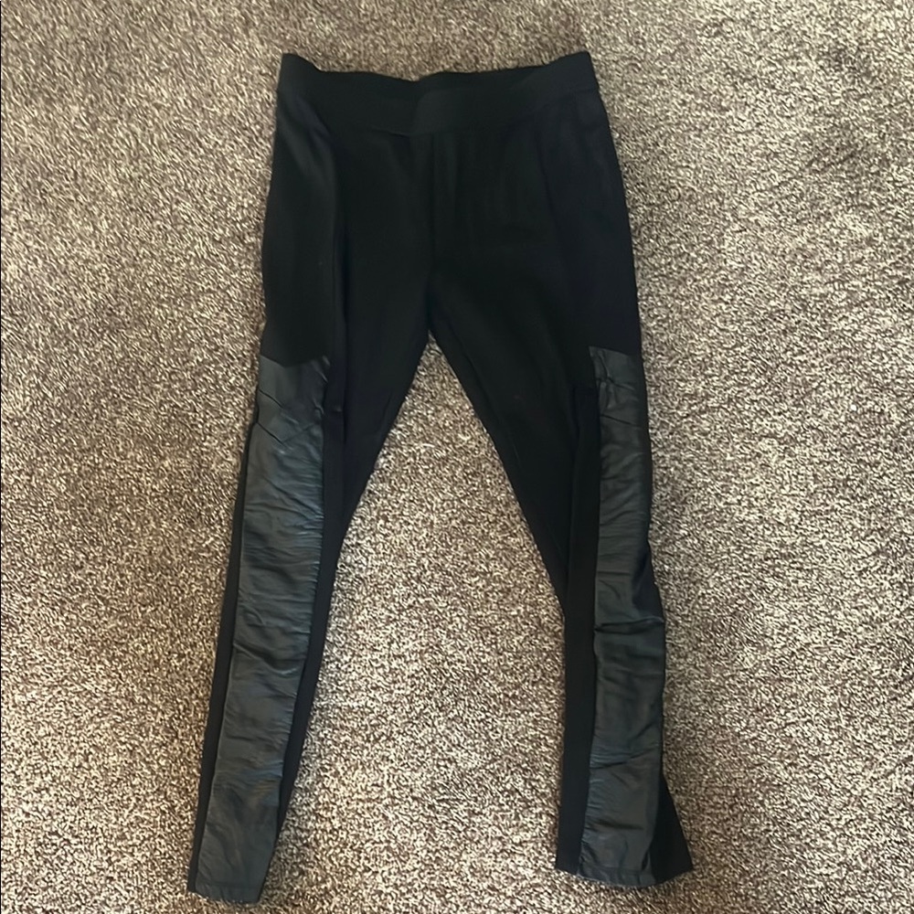 Stylish Black Leggings with faux leather accents
